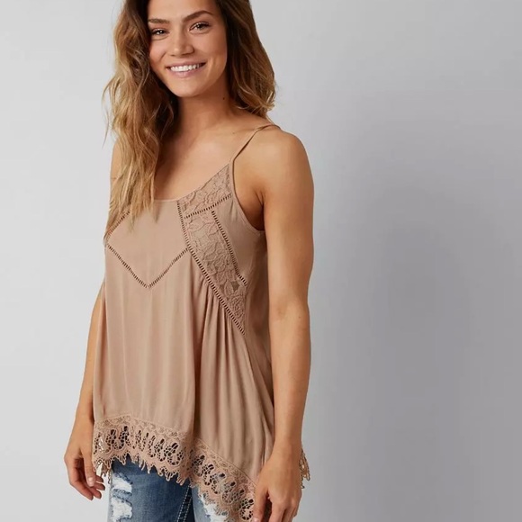 Altar'd State Tops - Altar'd State Tan Camisole with Lace Detail